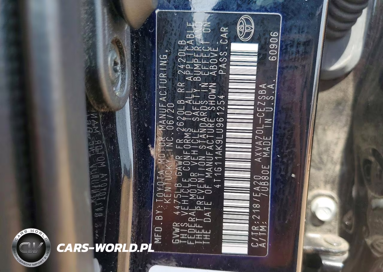2020 Toyota Camry Se VIN:4T1G11AK9LU961254 - 12