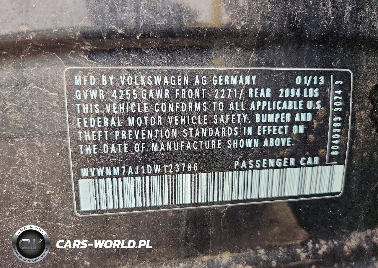 2013 Volkswagen Golf VIN:WVWNM7AJ1DW123786 - 12