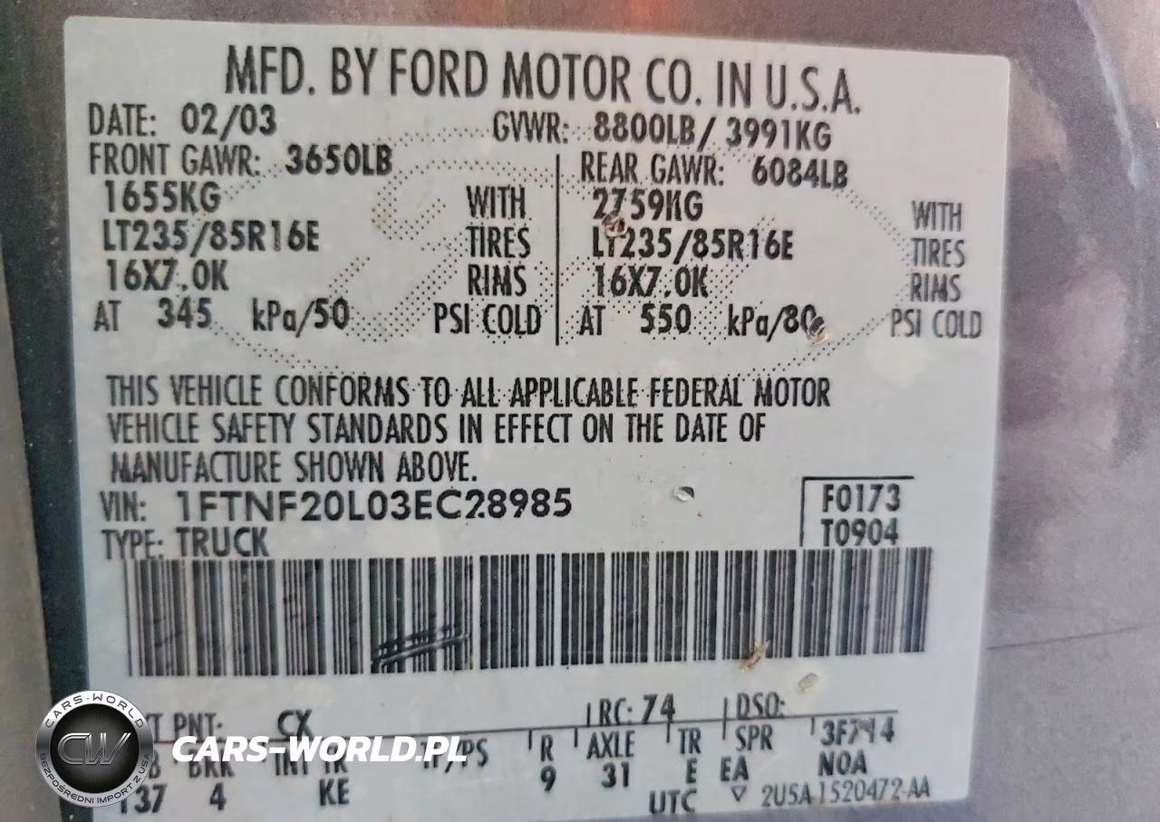 2003 Ford F250 Super Duty VIN:1FTNF20L03EC28985 - 12