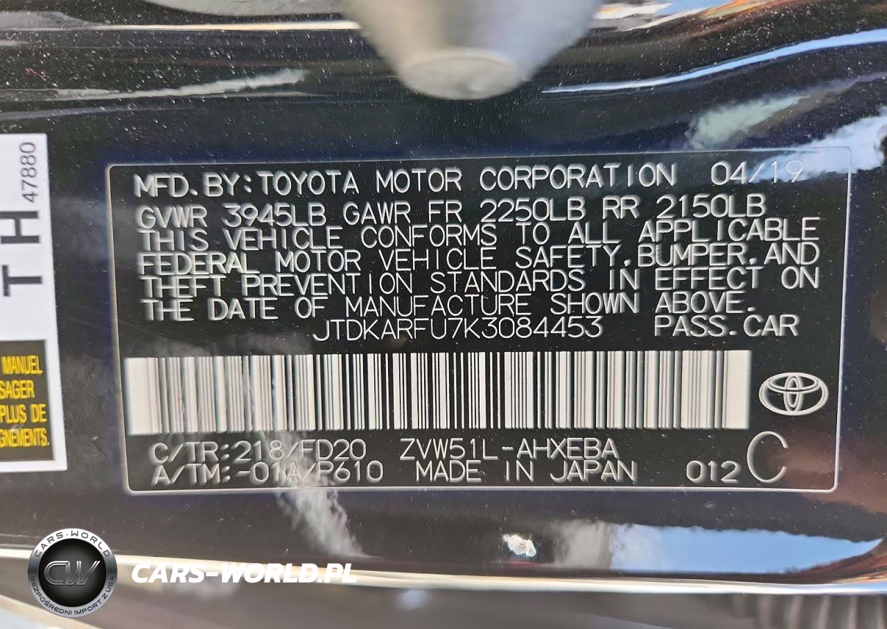 2019 Toyota Prius Le VIN:JTDKARFU7K3084453 - 13