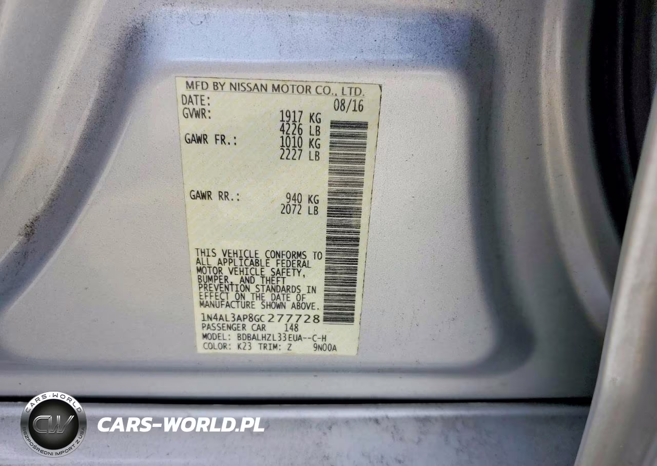 2016 Nissan Altima 2.5 Sr VIN:1N4AL3AP8GC277728 - 12