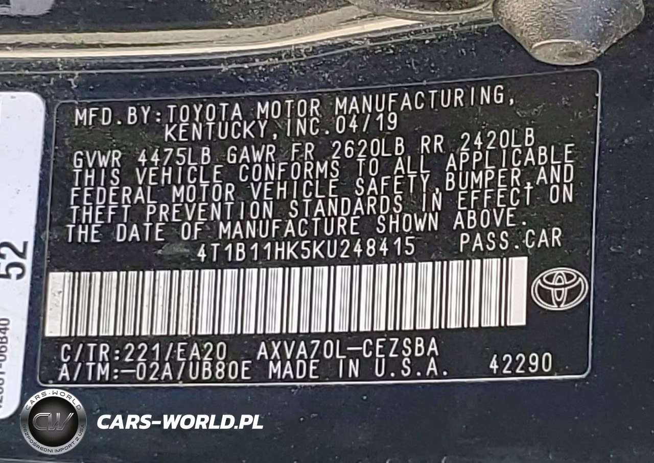 2019 Toyota Camry Se VIN:4T1B11HK5KU248415 - 12
