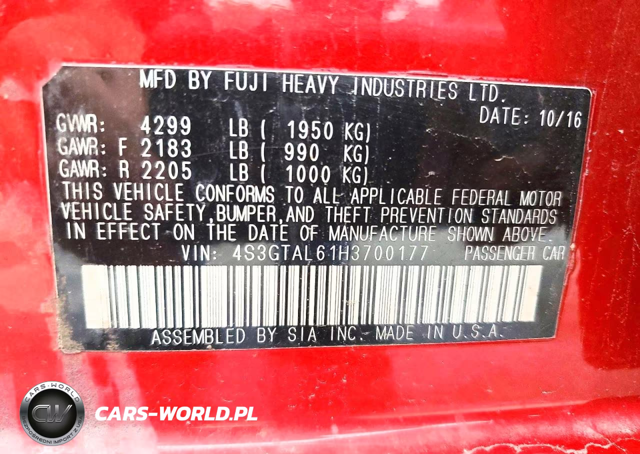 2017 Subaru Impreza Sport VIN:4S3GTAL61H3700177 - 12
