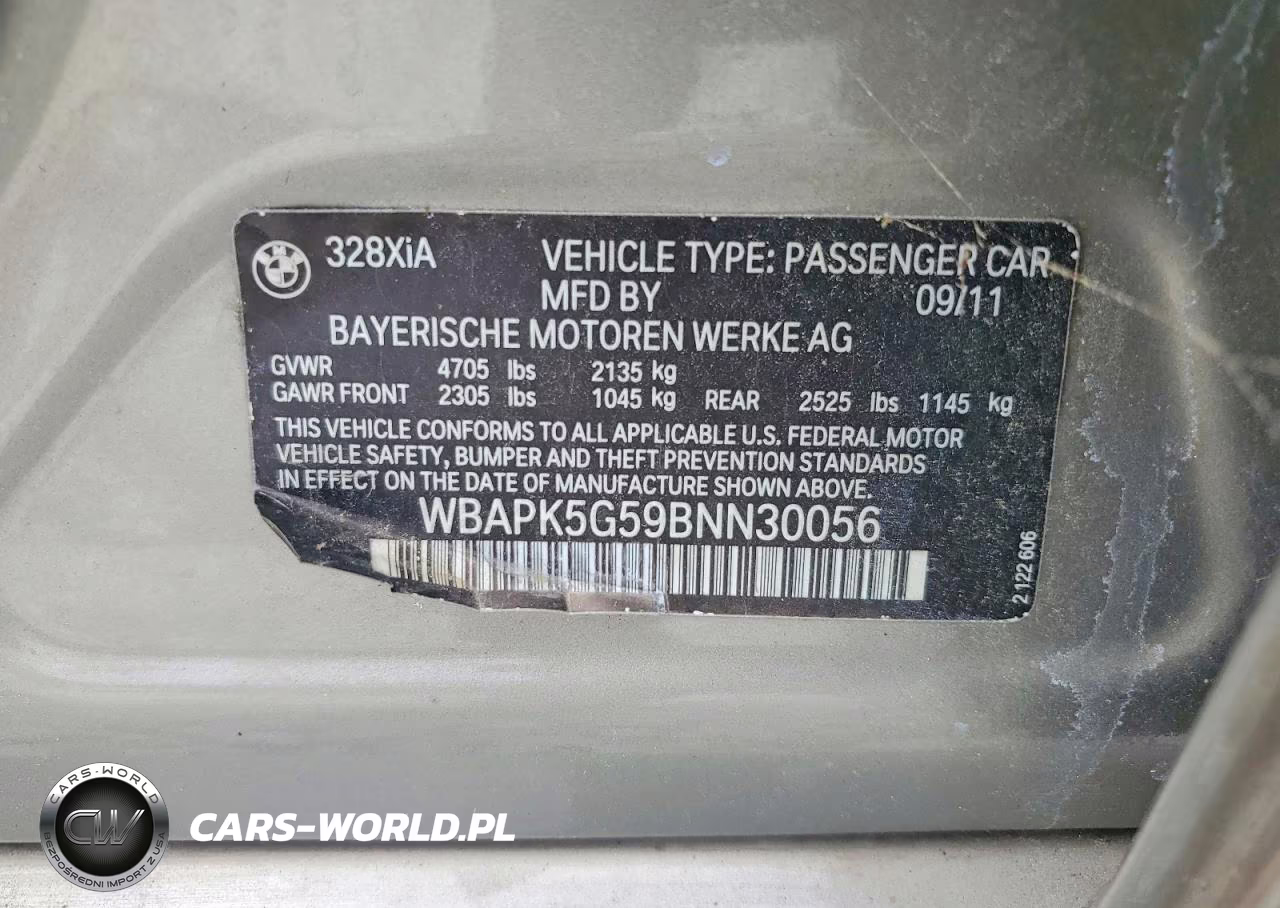 2011 BMW 328 Xi Sulev VIN:WBAPK5G59BNN30056 - 12