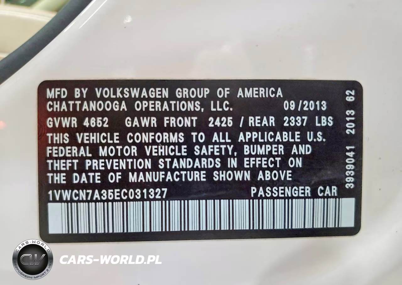 2014 Volkswagen Passat Sel VIN:1VWCN7A35EC031327 - 12