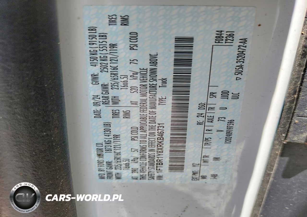 2024 Ford Transit T-250 Delivery Van VIN:1FTBR1Y8XRKB46731 - 13
