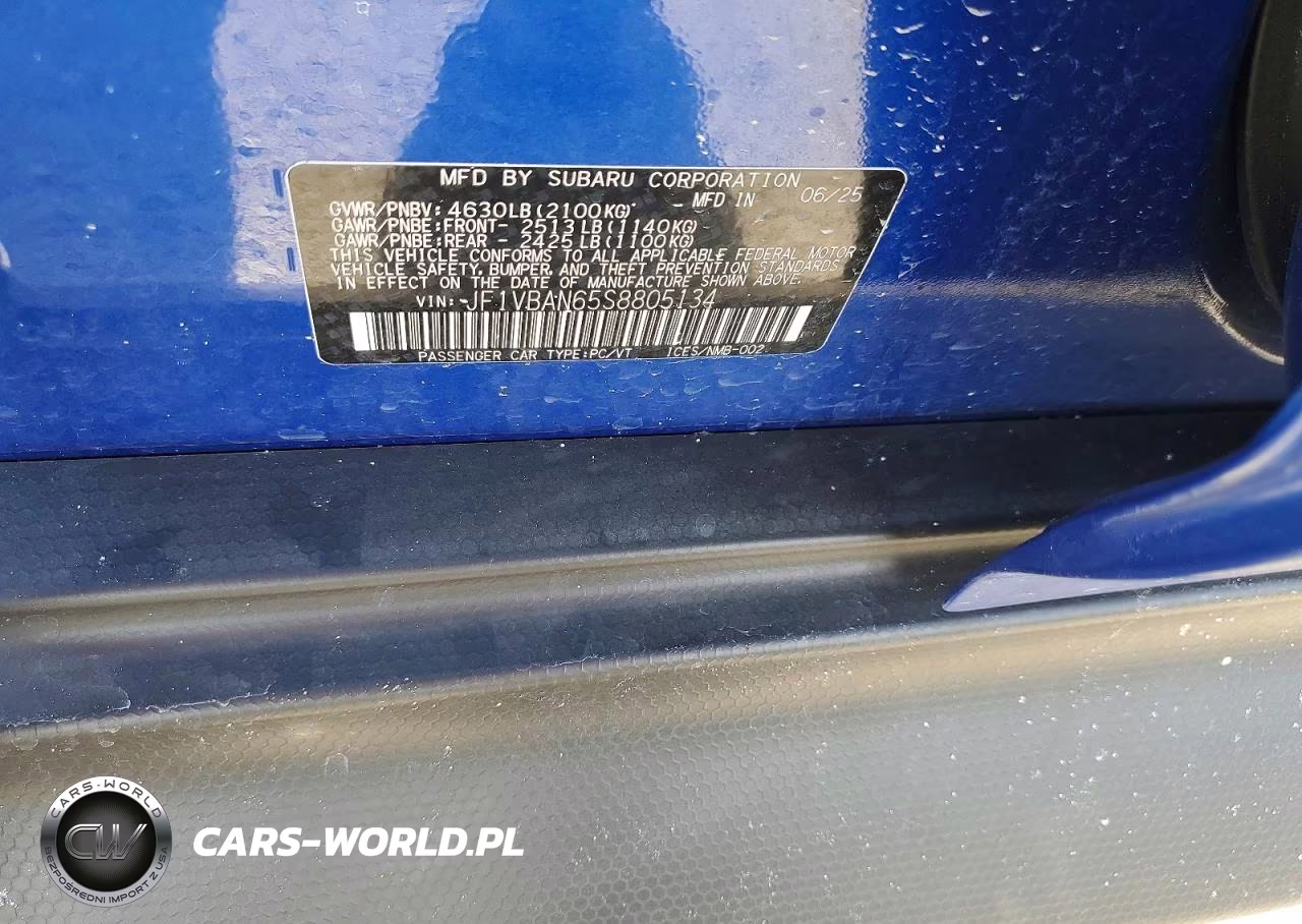 2025 Subaru Wrx Limited VIN:JF1VBAN65S8805134 - 13