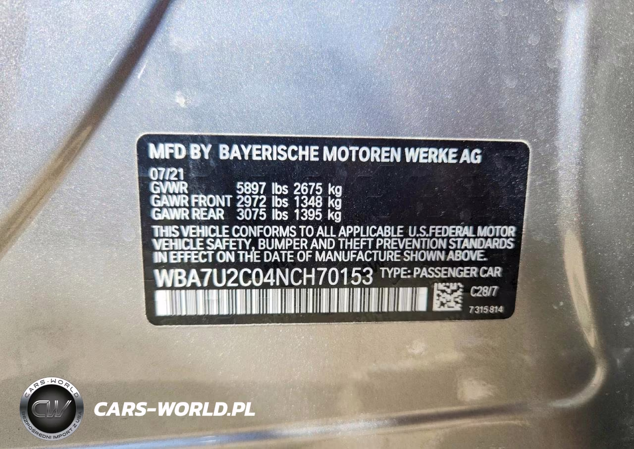 2022 BMW 750 VIN:WBA7U2C04NCH70153 - 12