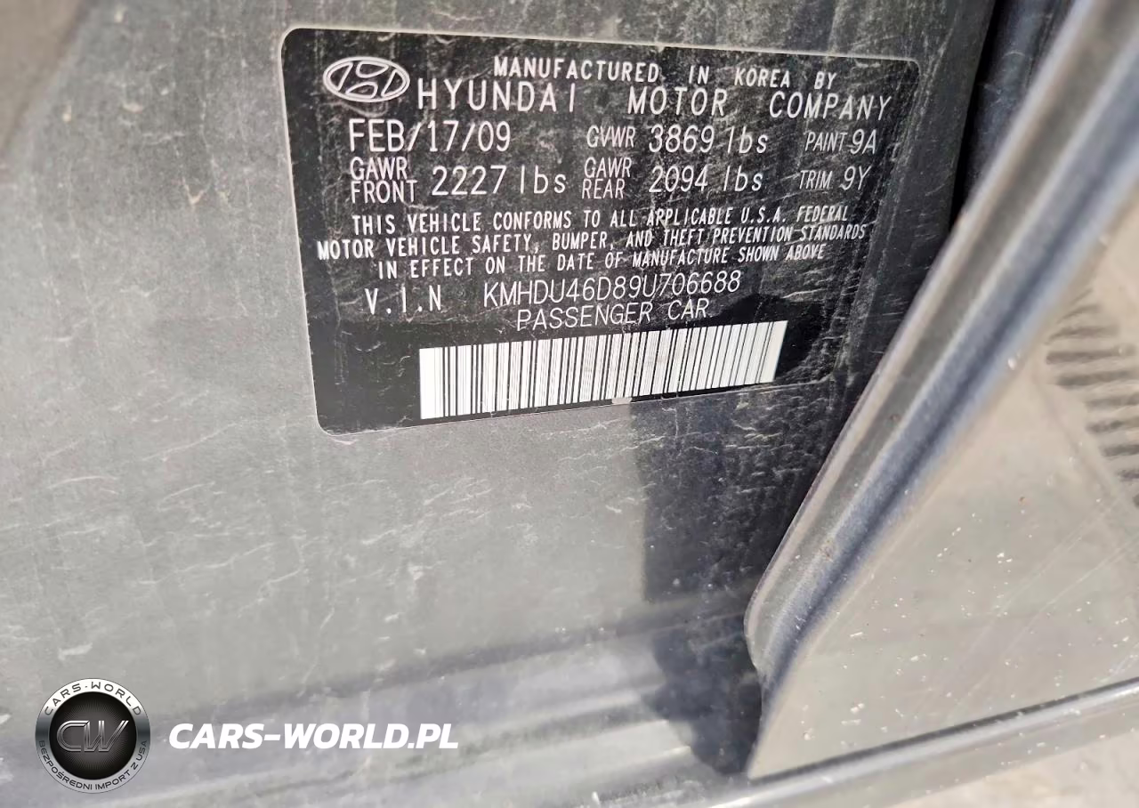 2009 Hyundai Elantra Gls VIN:KMHDU46D89U706688 - 12