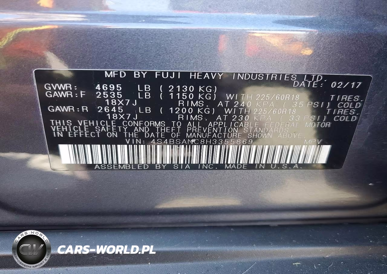 2017 Subaru Outback 2.5I Limited VIN:4S4BSANC8H3355869 - 13