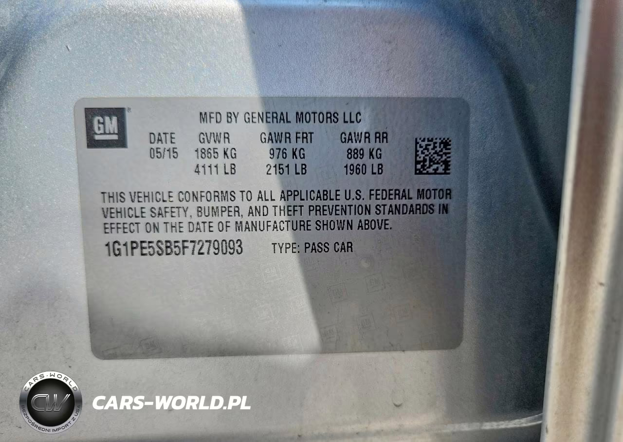 2015 Chevrolet Cruze Lt VIN:1G1PE5SB5F7279093 - 12