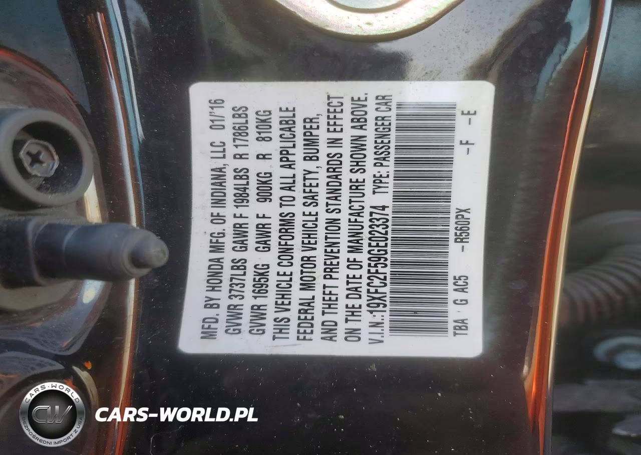 2016 Honda Civic Lx VIN:19XFC2F59GE023374 - 12