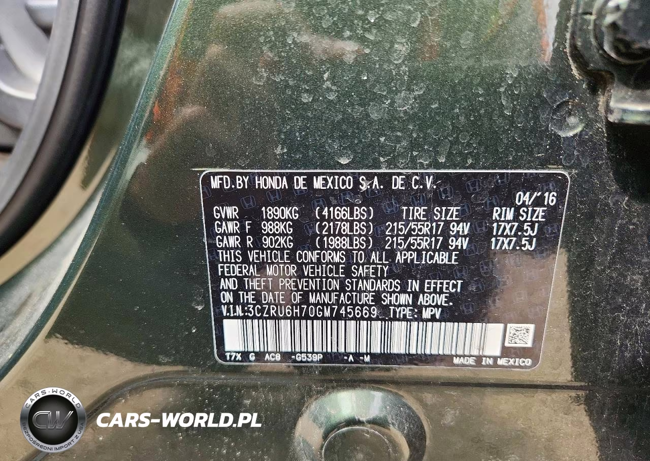 2016 Honda Hr-V Exl VIN:3CZRU6H70GM745669 - 13