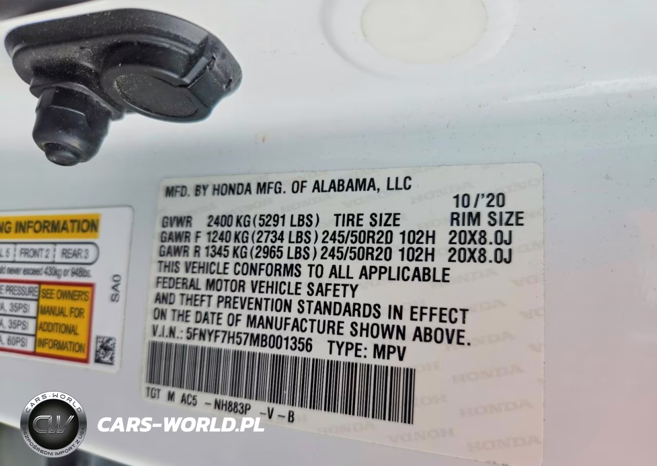 2021 Honda Passport Exl VIN:5FNYF7H57MB001356 - 13