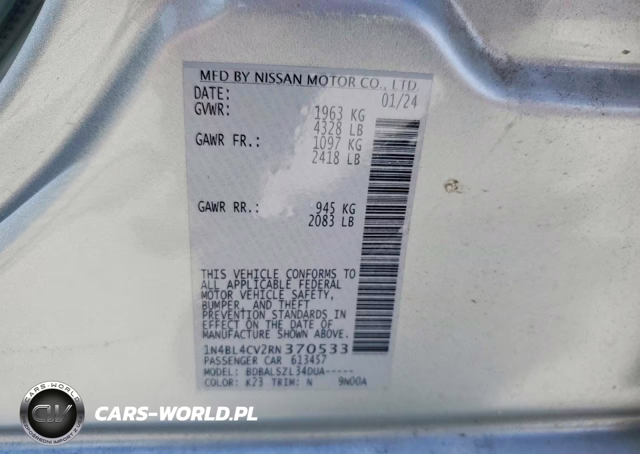 2024 Nissan Altima Sr VIN:1N4BL4CV2RN370533 - 12