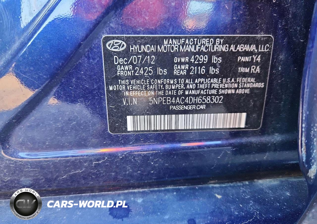 2013 Hyundai Sonata Gls VIN:5NPEB4AC4DH658302 - 12