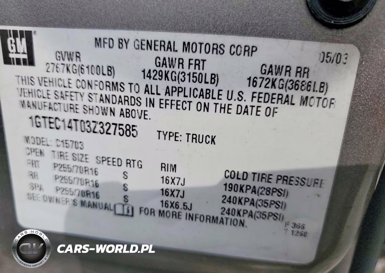 2003 GMC New Sierra C1500 VIN:1GTEC14T03Z327585 - 12
