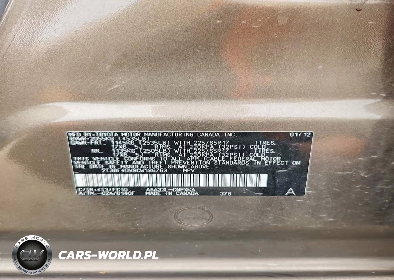 2012 Toyota Rav4 Base VIN:2T3BF4DV8CW186763 - 13