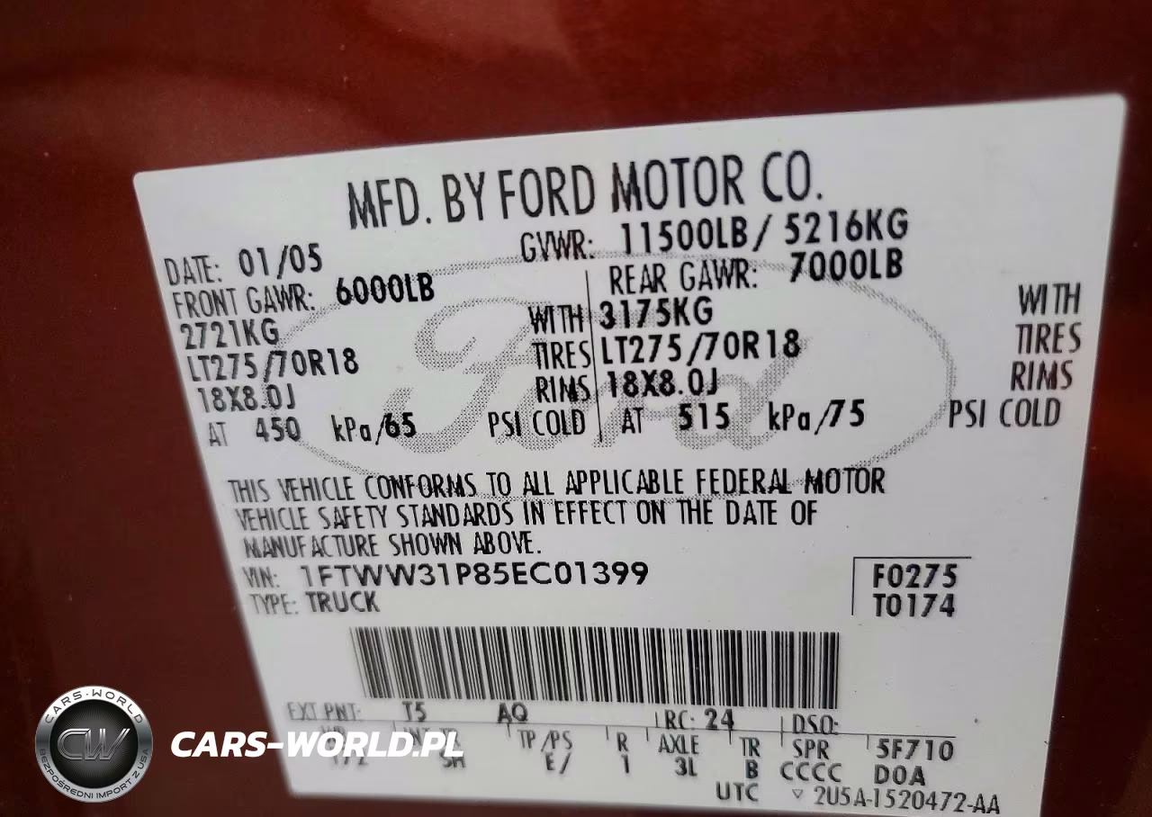 2005 Ford F350 Srw Super Duty VIN:1FTWW31P85EC01399 - 12