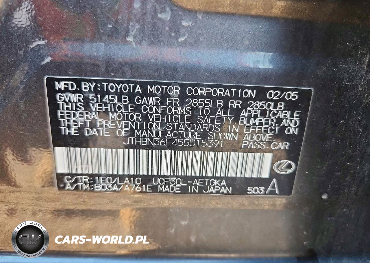 2005 Lexus Ls 430 VIN:JTHBN36F455015391 - 12