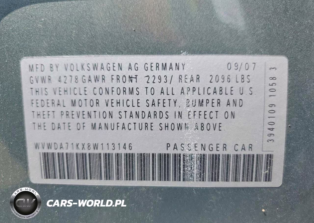 2008 Volkswagen Rabbit VIN:WVWDA71KX8W113146 - 13
