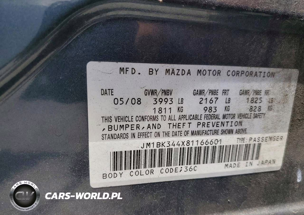 2008 Mazda 3 Hatchback VIN:JM1BK344X81166601 - 13