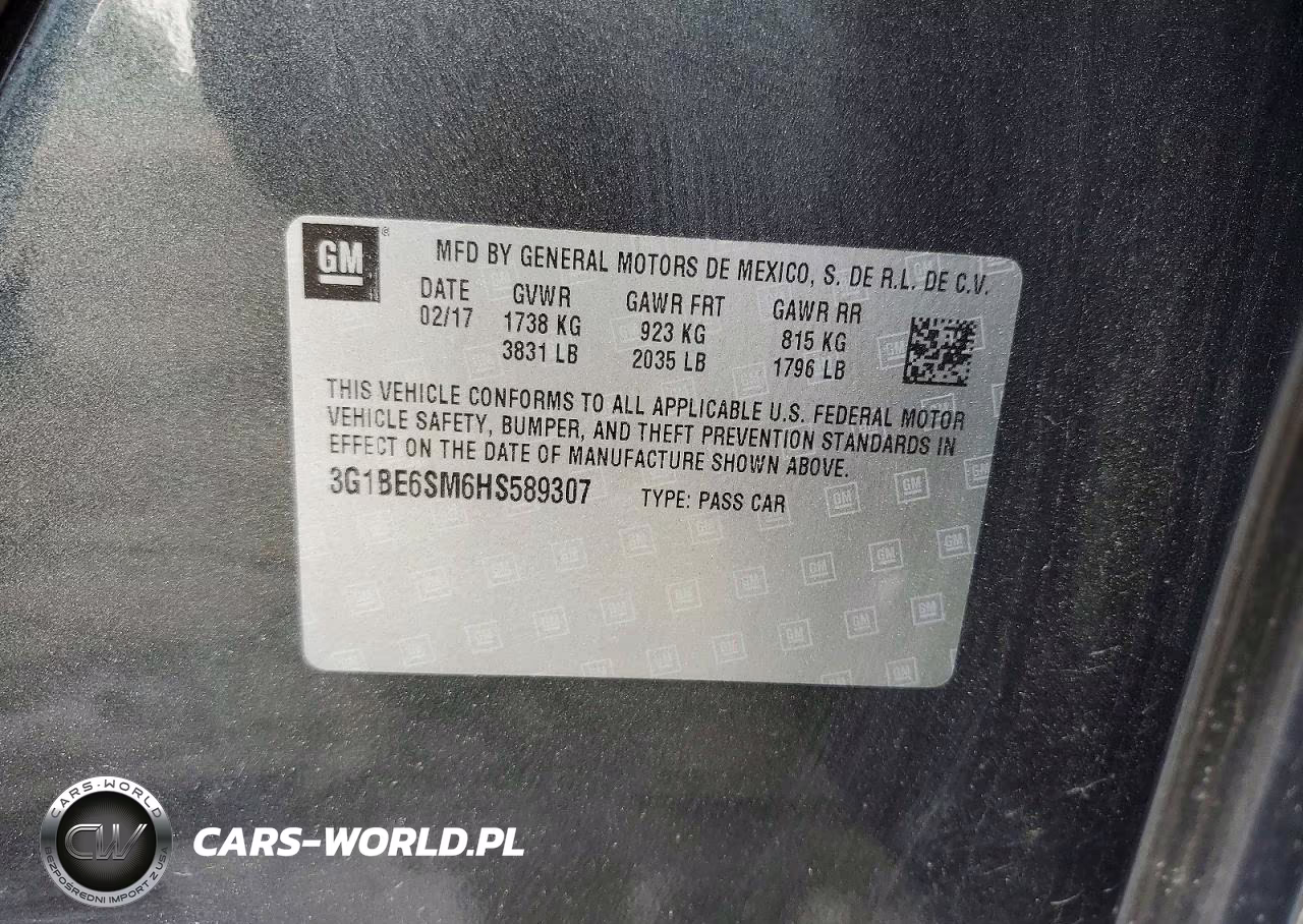 2017 Chevrolet Cruze Lt VIN:3G1BE6SM6HS589307 - 12