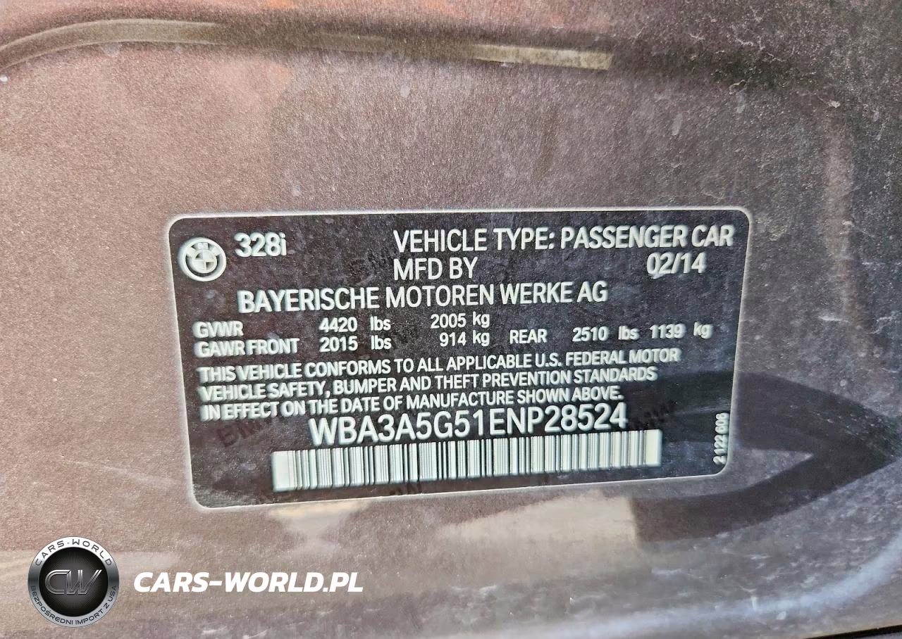2014 BMW 328 I VIN:WBA3A5G51ENP28524 - 12