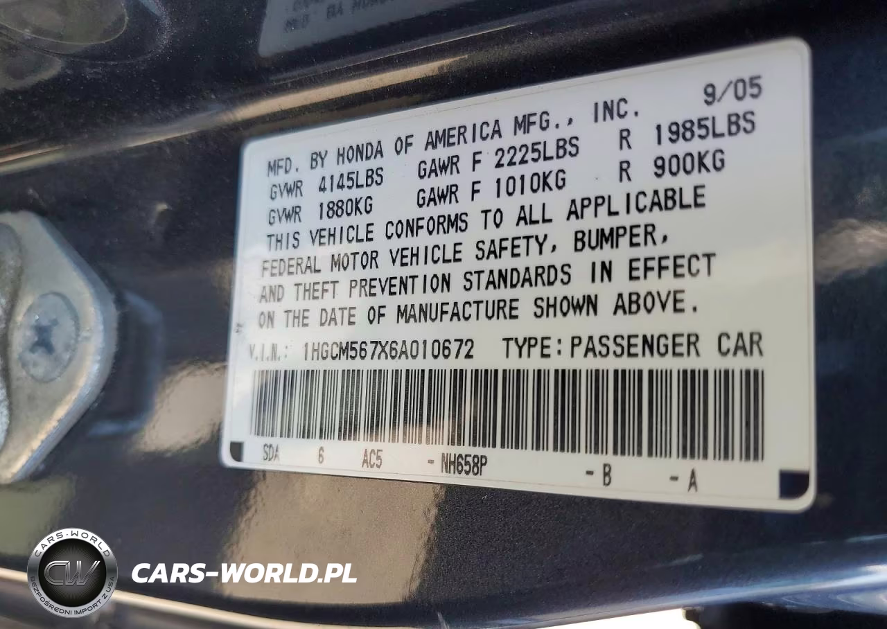 2006 Honda Accord Ex VIN:1HGCM567X6A010672 - 12
