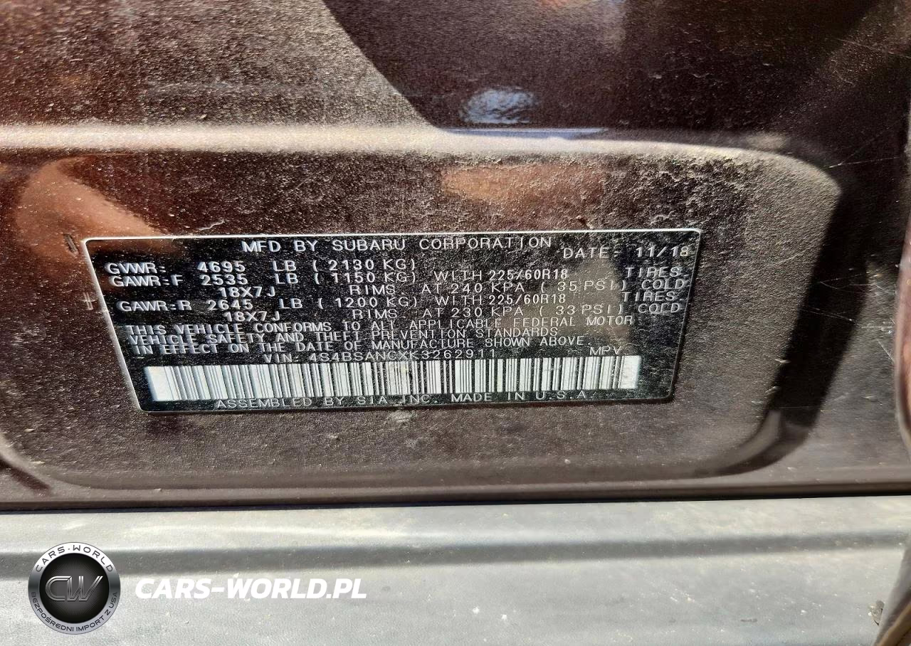 2019 Subaru Outback 2.5I Limited VIN:4S4BSANCXK3262911 - 12