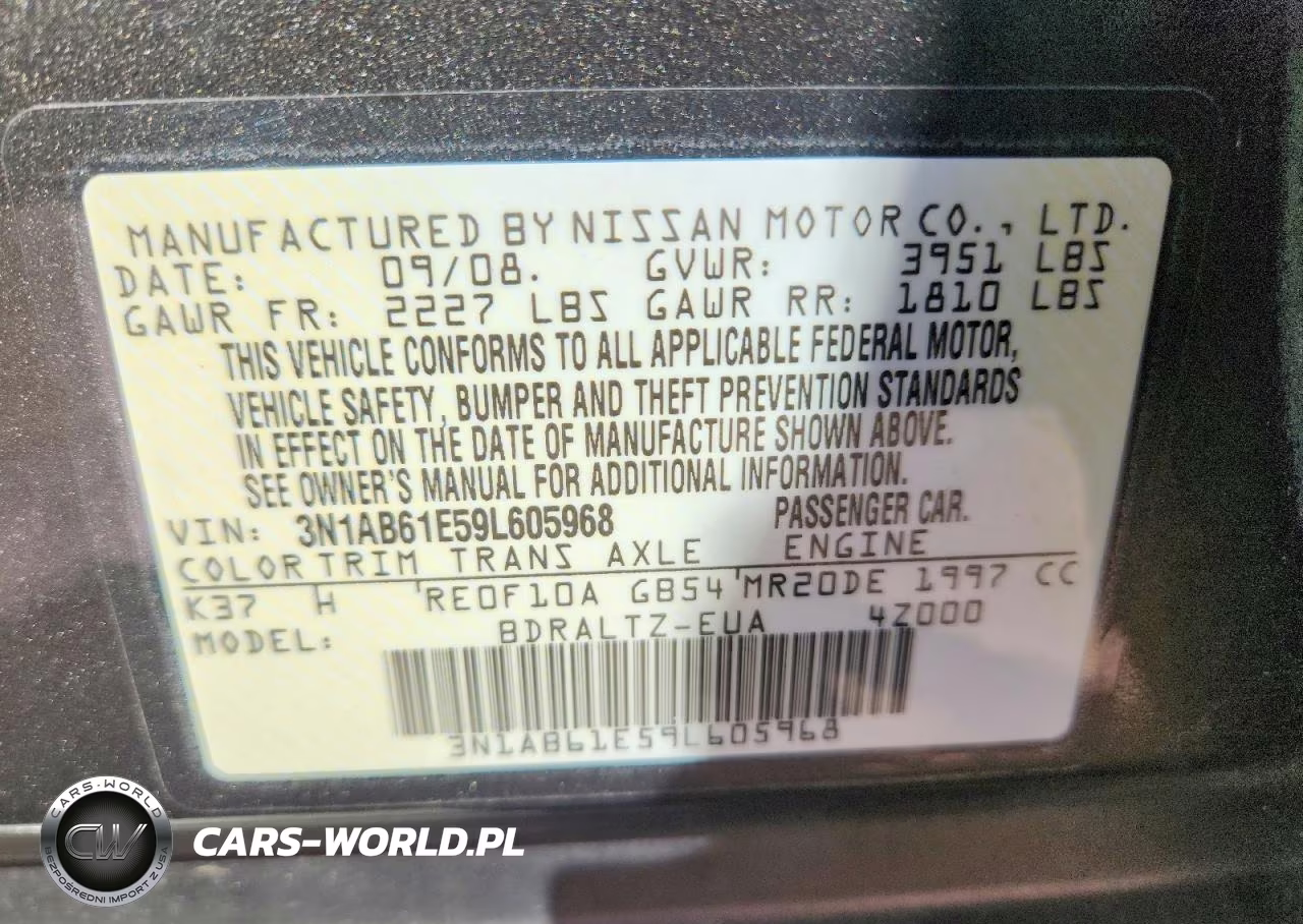 2009 Nissan Sentra 2.0 VIN:3N1AB61E59L605968 - 12