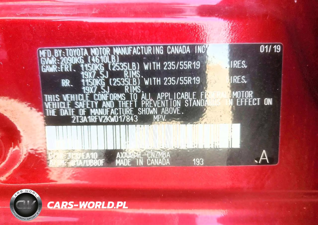 2019 Toyota Rav4 Xle Premium VIN:2T3A1RFV2KW017843 - 13