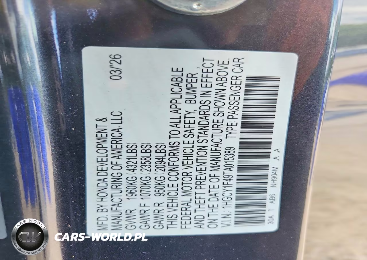 2026 Honda Accord Se VIN:1HGCY1F49TA015389 - 12