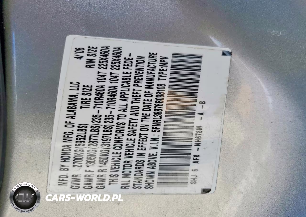 2006 Honda Odyssey Touring VIN:5FNRL38876B098108 - 13
