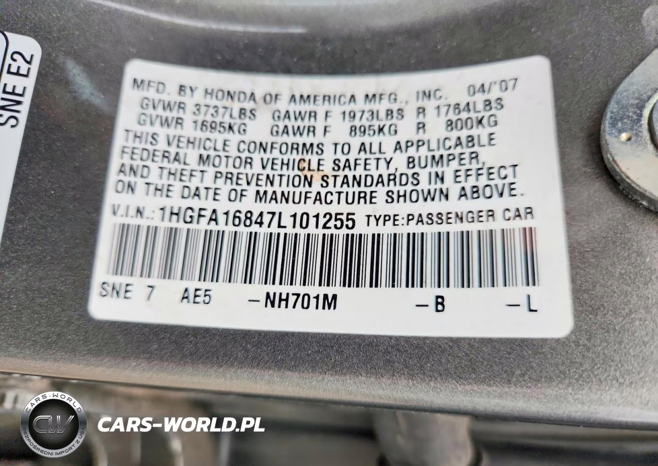 2007 Honda Civic Ex VIN:1HGFA16847L101255 - 12