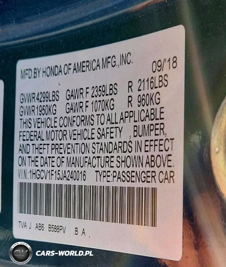 2018 Honda Accord Lx VIN:1HGCV1F15JA240016 - 12