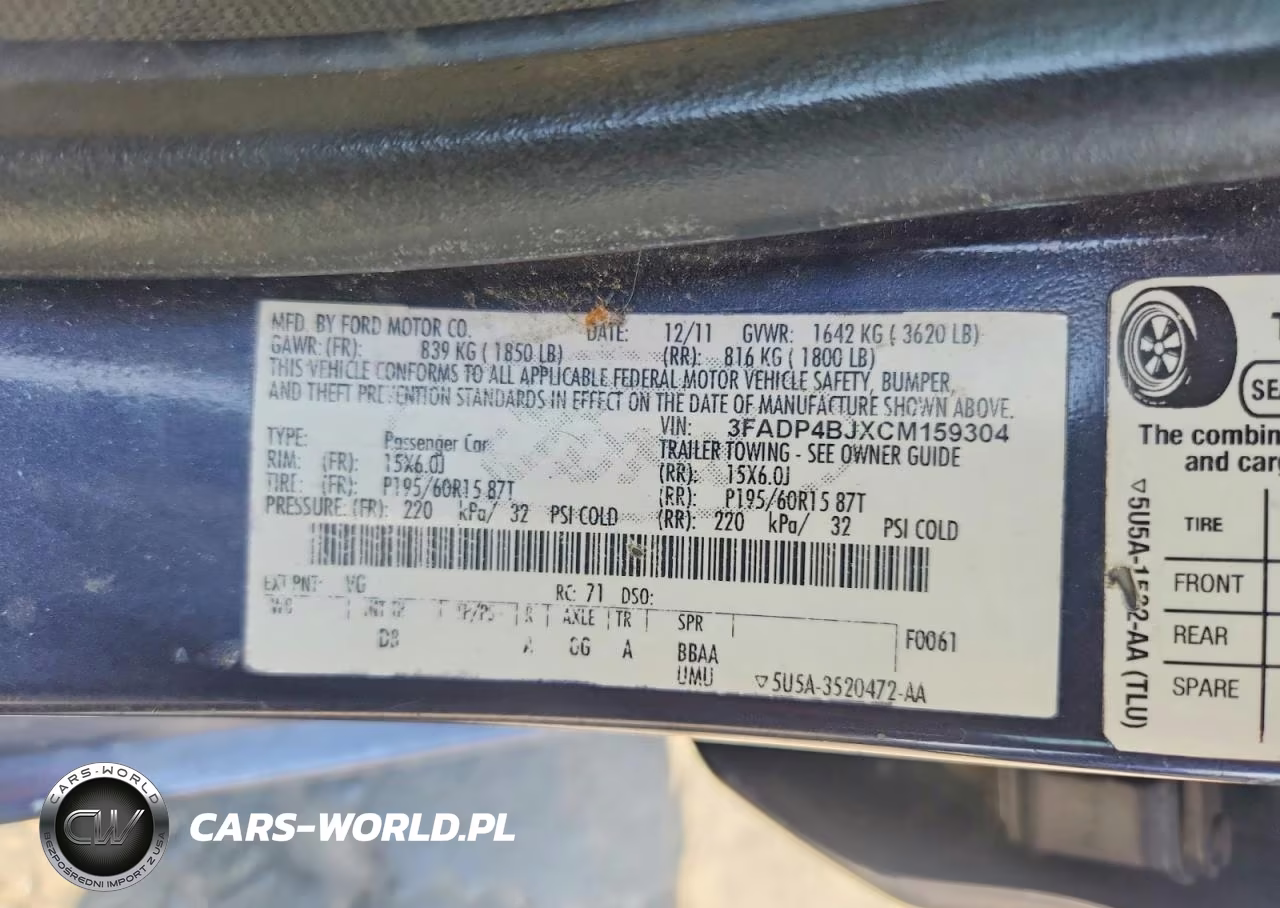 2012 Ford Fiesta Se VIN:3FADP4BJXCM159304 - 12