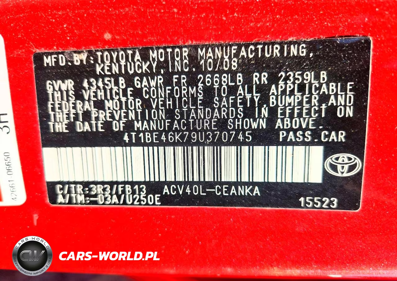 2009 Toyota Camry Le VIN:4T1BE46K79U370745 - 12