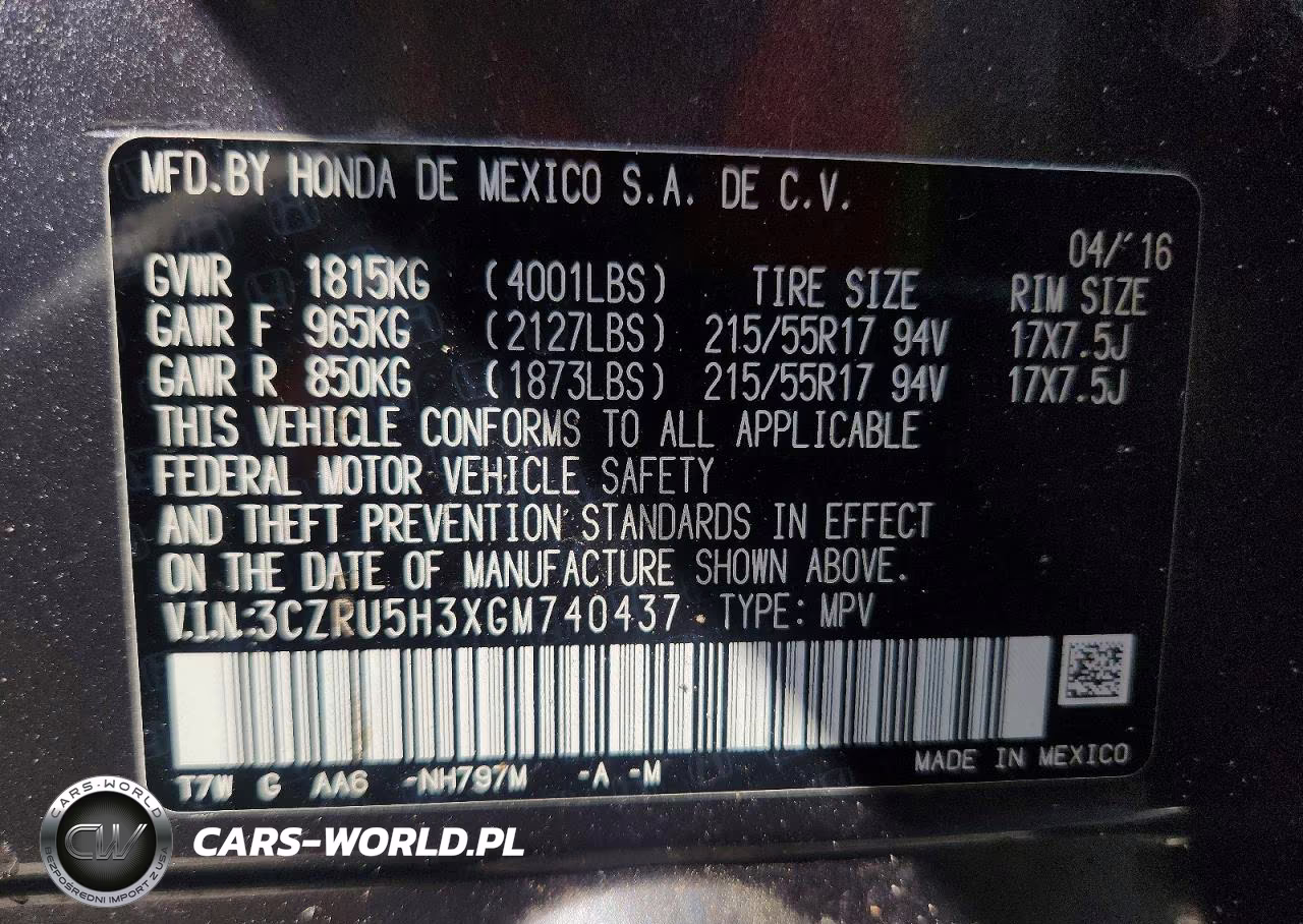 2016 Honda Hr-V Lx VIN:3CZRU5H3XGM740437 - 13
