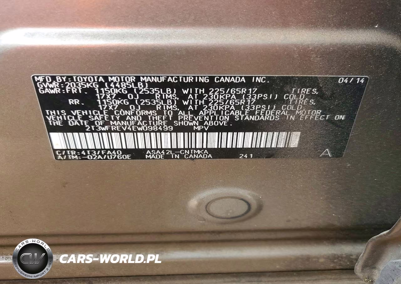 2014 Toyota Rav4 Xle VIN:2T3WFREV4EW098499 - 13