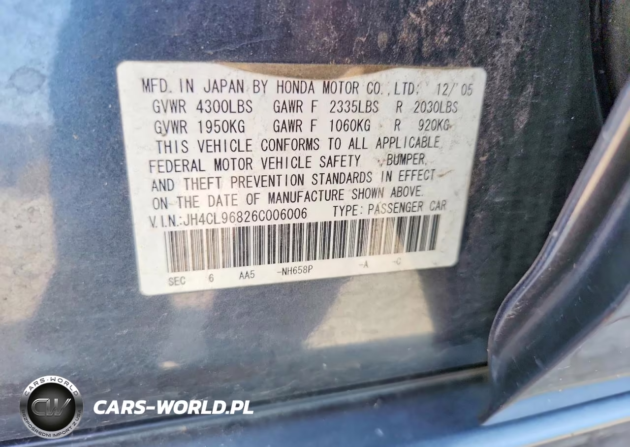 2006 Acura Tsx VIN:JH4CL96826C006006 - 12