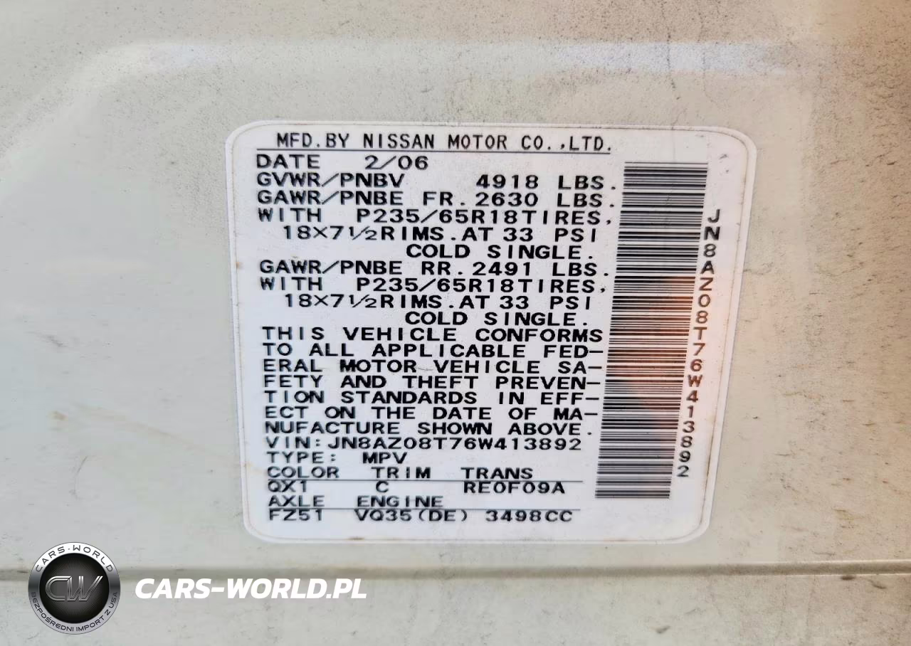 2006 Nissan Murano VIN:JN8AZ08T76W413892 - 14