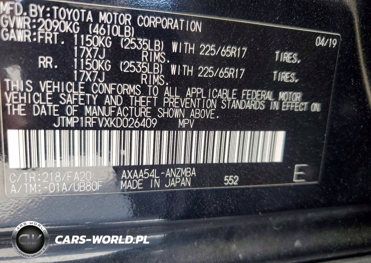 2019 Toyota Rav4 Xle VIN:JTMP1RFVXKD026409 - 13