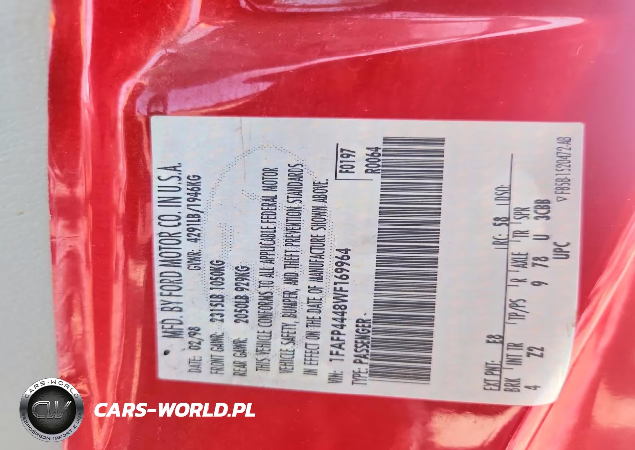 1998 Ford Mustang VIN:1FAFP4448WF169964 - 12