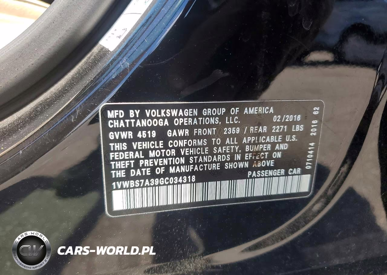 2016 Volkswagen Passat Se VIN:1VWBS7A39GC034318 - 12