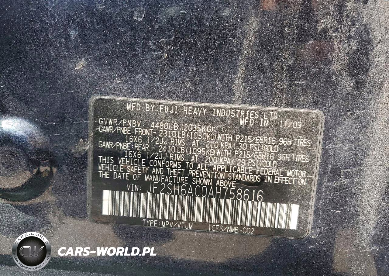 2010 Subaru Forester 2.5X VIN:JF2SH6AC0AH758616 - 12