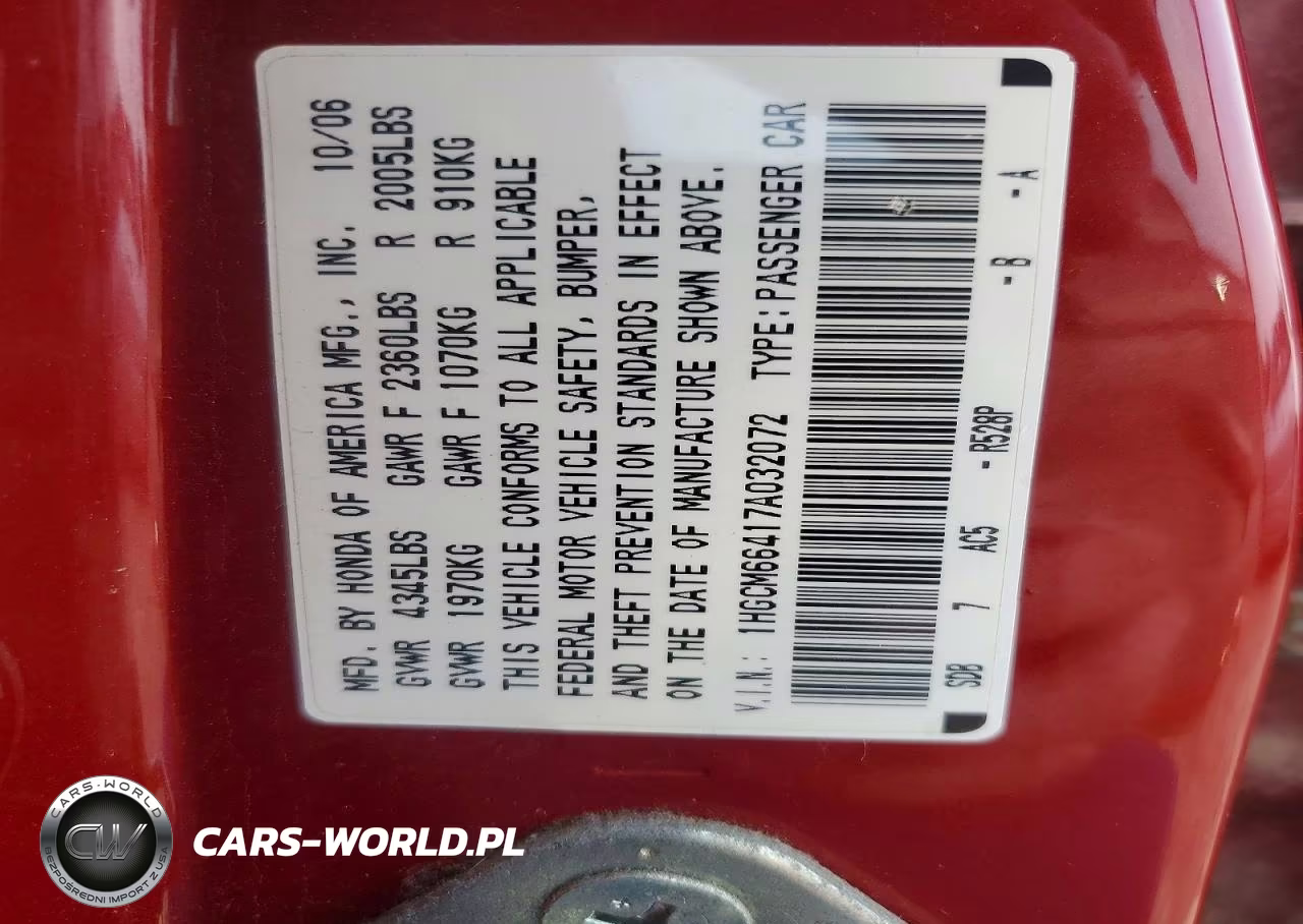 2007 Honda Accord Se VIN:1HGCM66417A032072 - 12