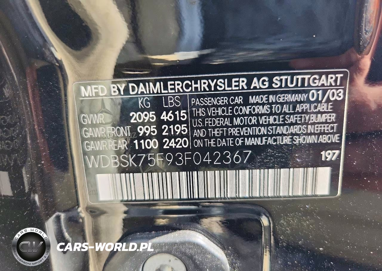 2003 Mercedes-Benz Sl 500R VIN:WDBSK75F93F042367 - 12