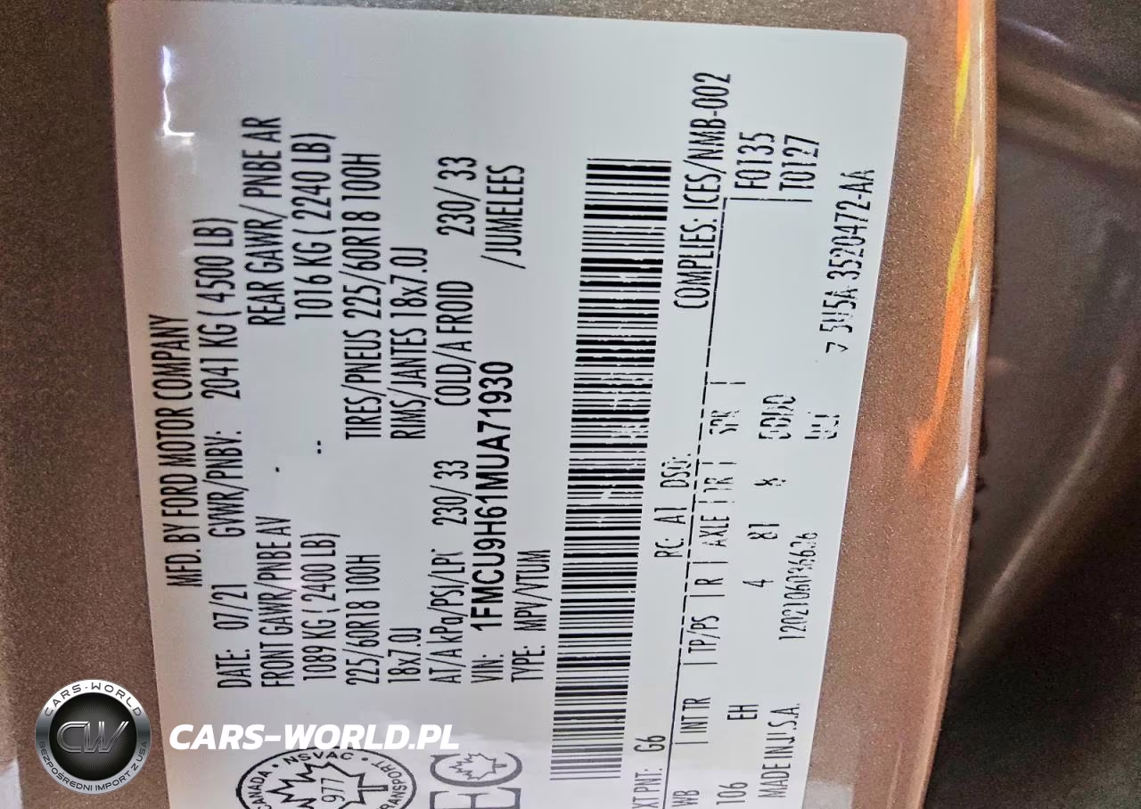 2021 Ford Escape Sel VIN:1FMCU9H61MUA71930 - 13