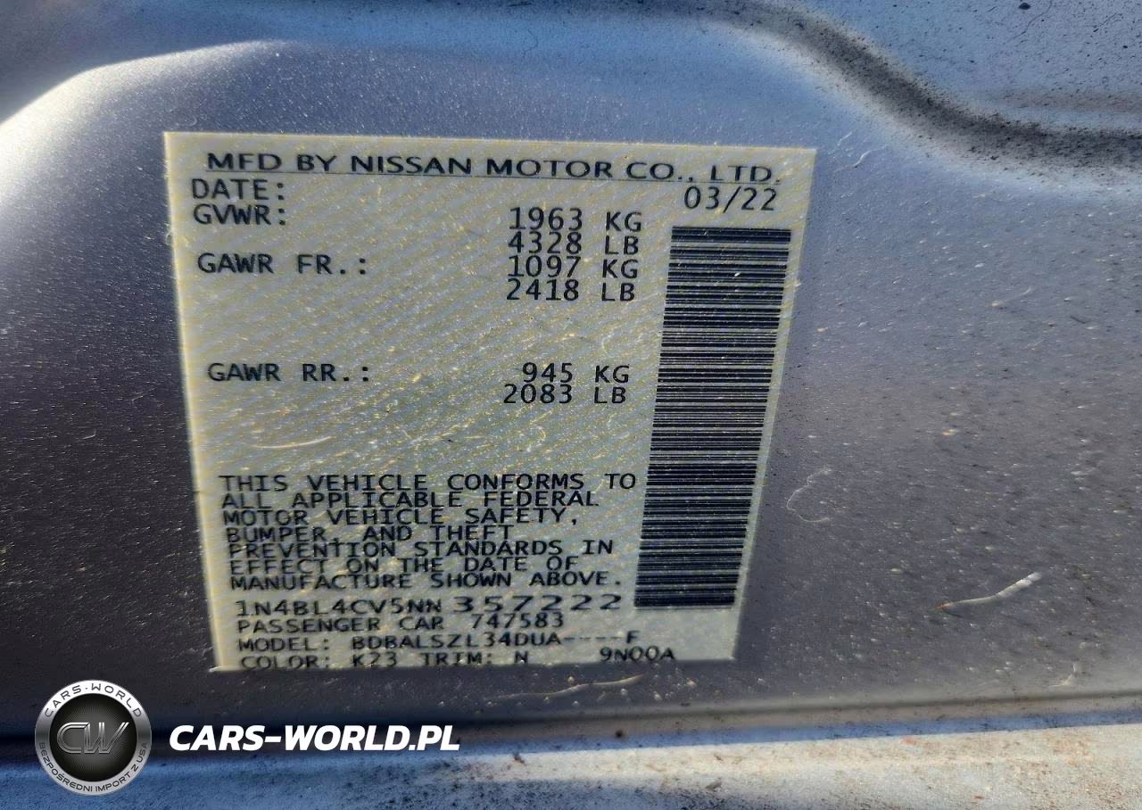 2022 Nissan Altima Sr VIN:1N4BL4CV5NN357222 - 12